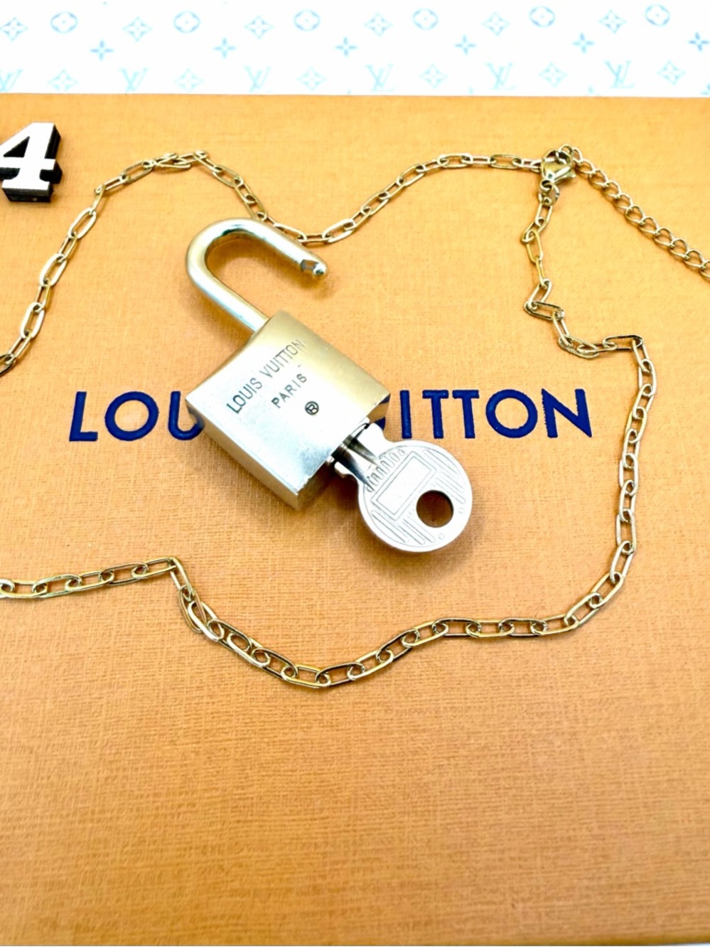 Louis Vuitton Lock & Key #230 w/ 18K Gold Filled Paperclip Link Chain